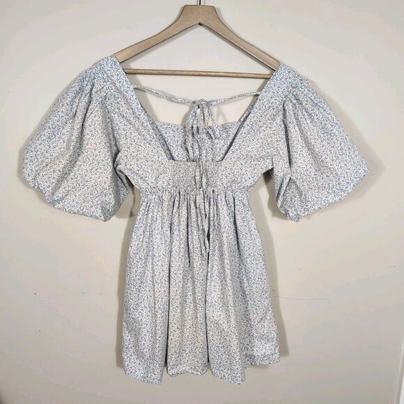 Mable Floral Babydoll Mini Dress Small Puff Sleeve Square Neck Ditsy Print - Picture 4 of 11